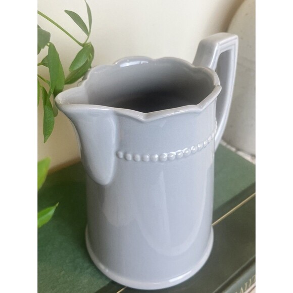 Other - Vintage Gray Farmhouse Ceramic Scalloped Water Pitcher / Country 7.5” USA